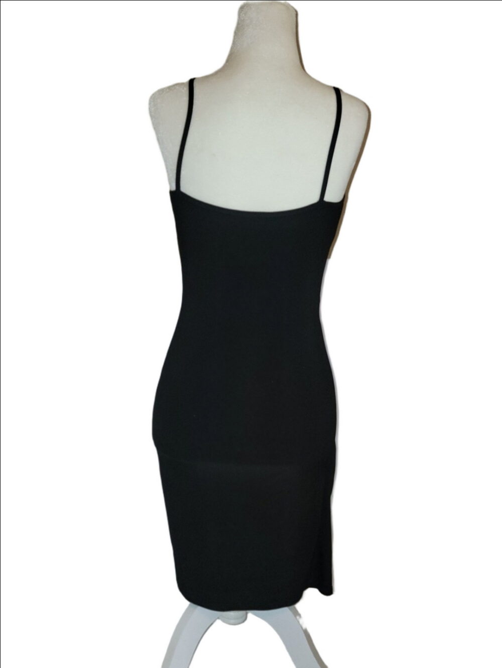 BEBE Black Ruched V-Neck Spaghetti Strap Mini Dress Y2K Style Slinky Sexy LBD - Picture 8 of 14